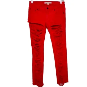 🌞 Forever 21 custom cutout shredded distressed cropped red jeans 27