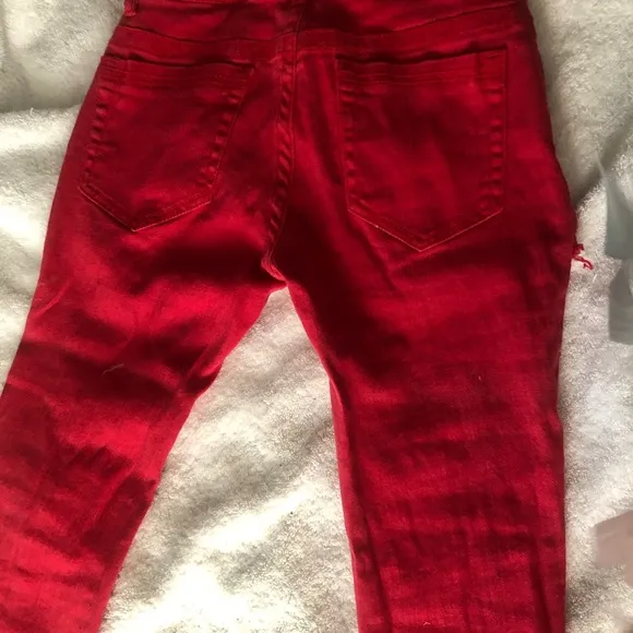 🌞 Forever 21 custom cutout shredded distressed cropped red jeans 27