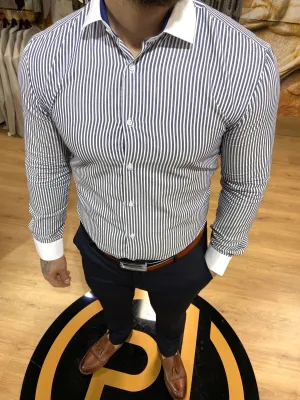 0865 Navy & White L/S Shirt