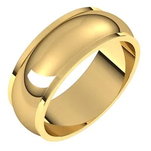 14K Yellow 7 mm Half Round Edge Band Size 10.5