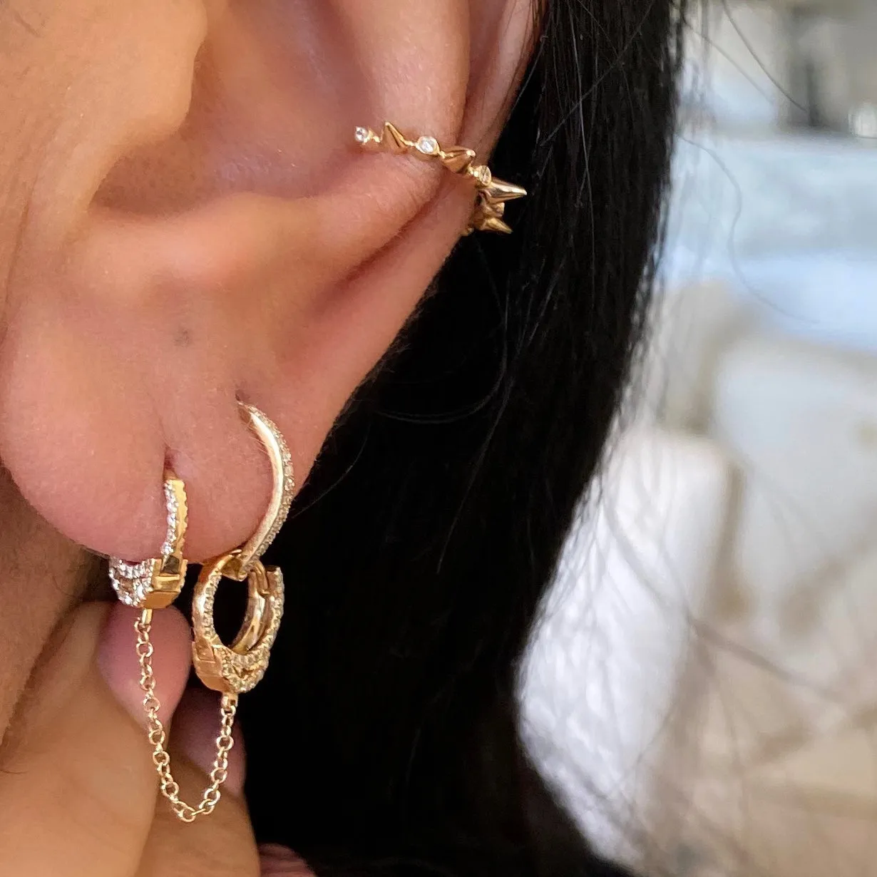14KT Gold Diamond Handcuff Double Earrings