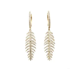 14KT Gold Diamond Leaf Earrings