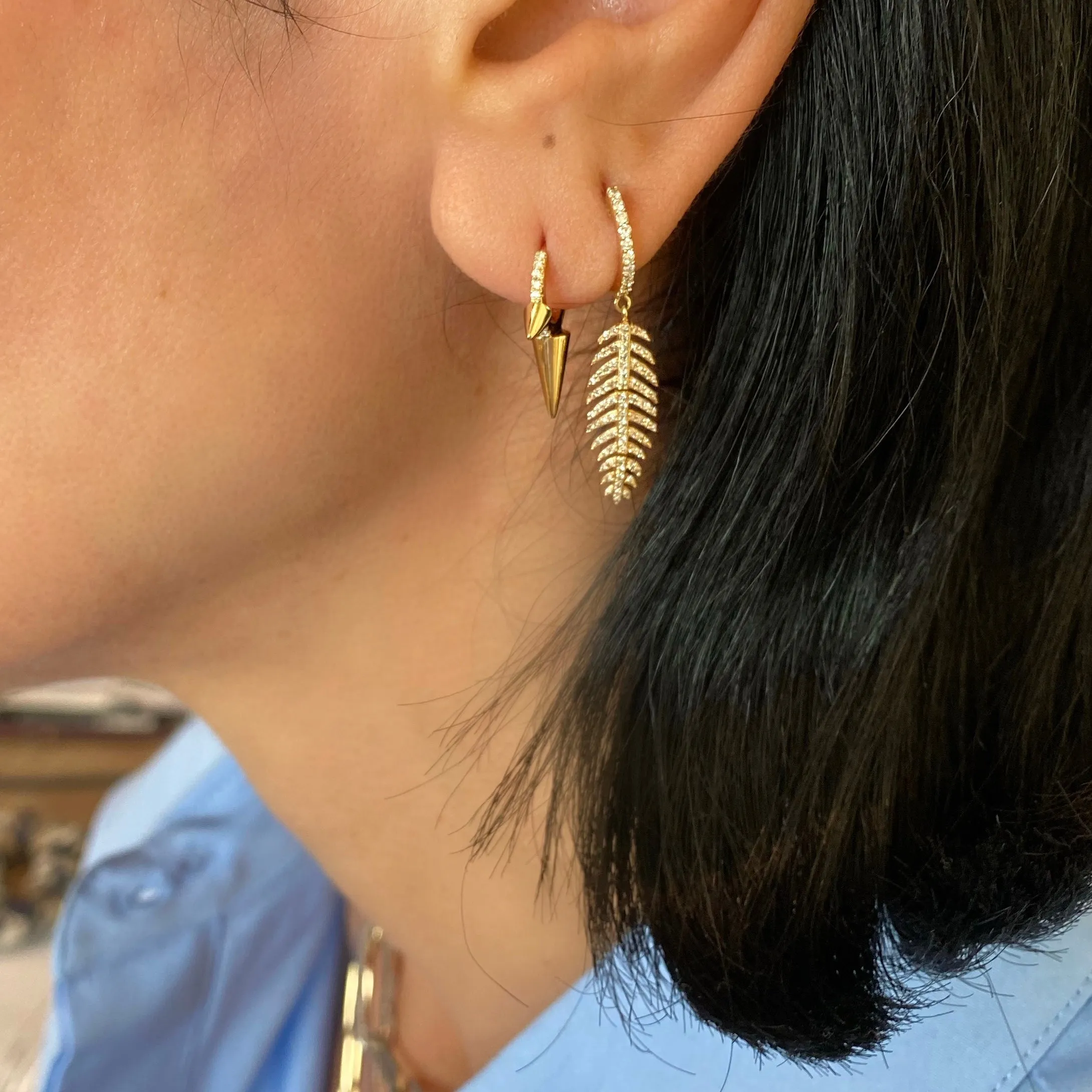 14KT Gold Diamond Leaf Earrings