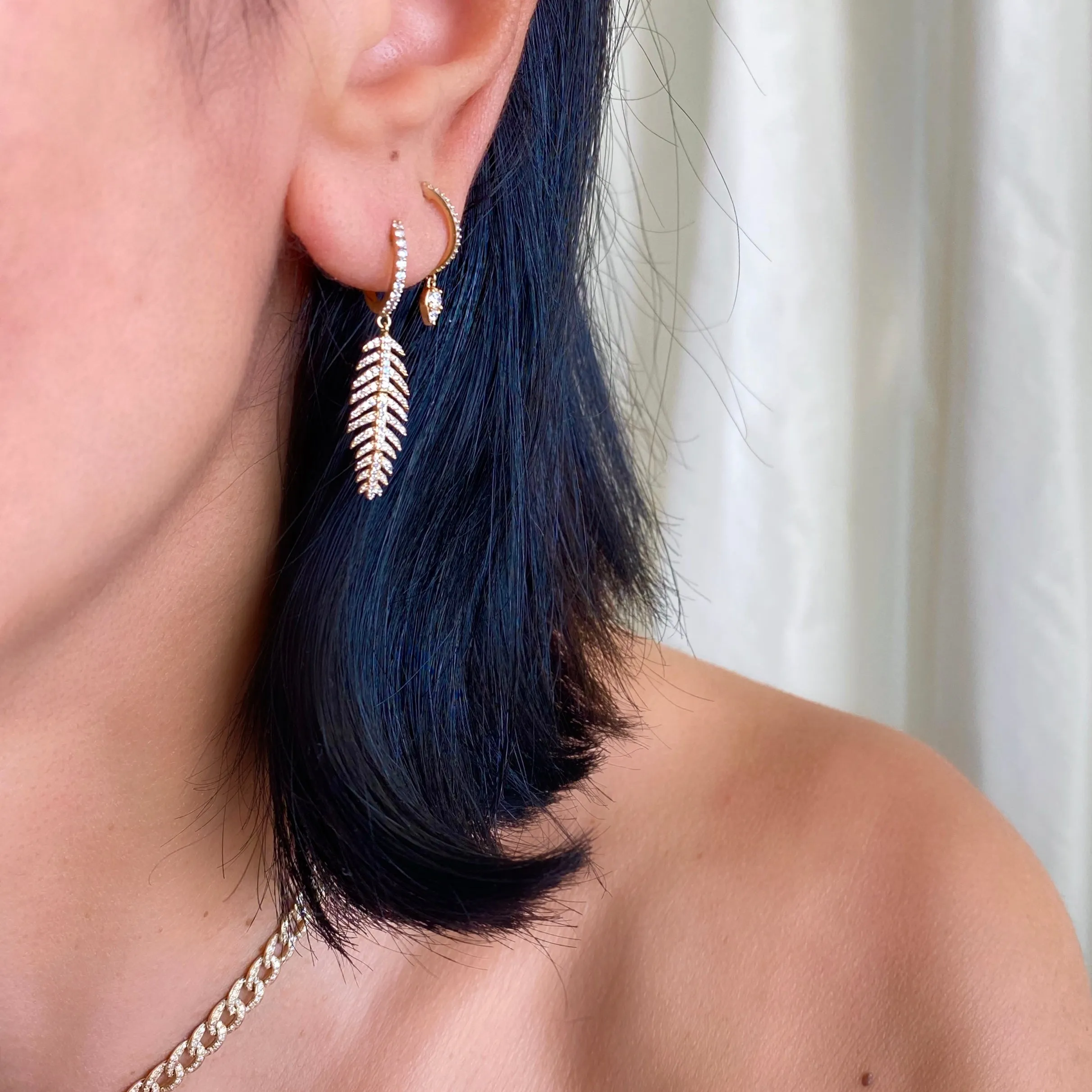 14KT Gold Diamond Leaf Earrings