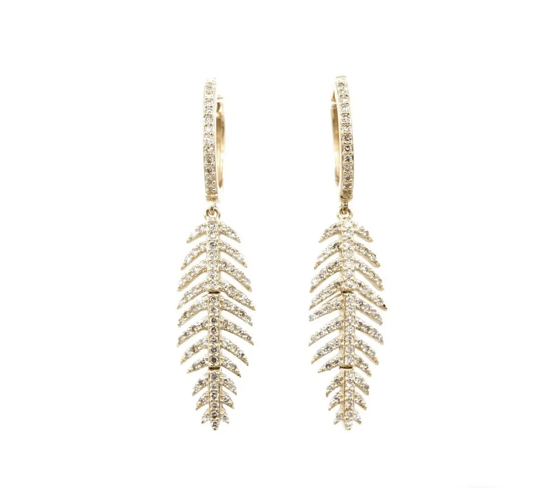 14KT Gold Diamond Leaf Earrings