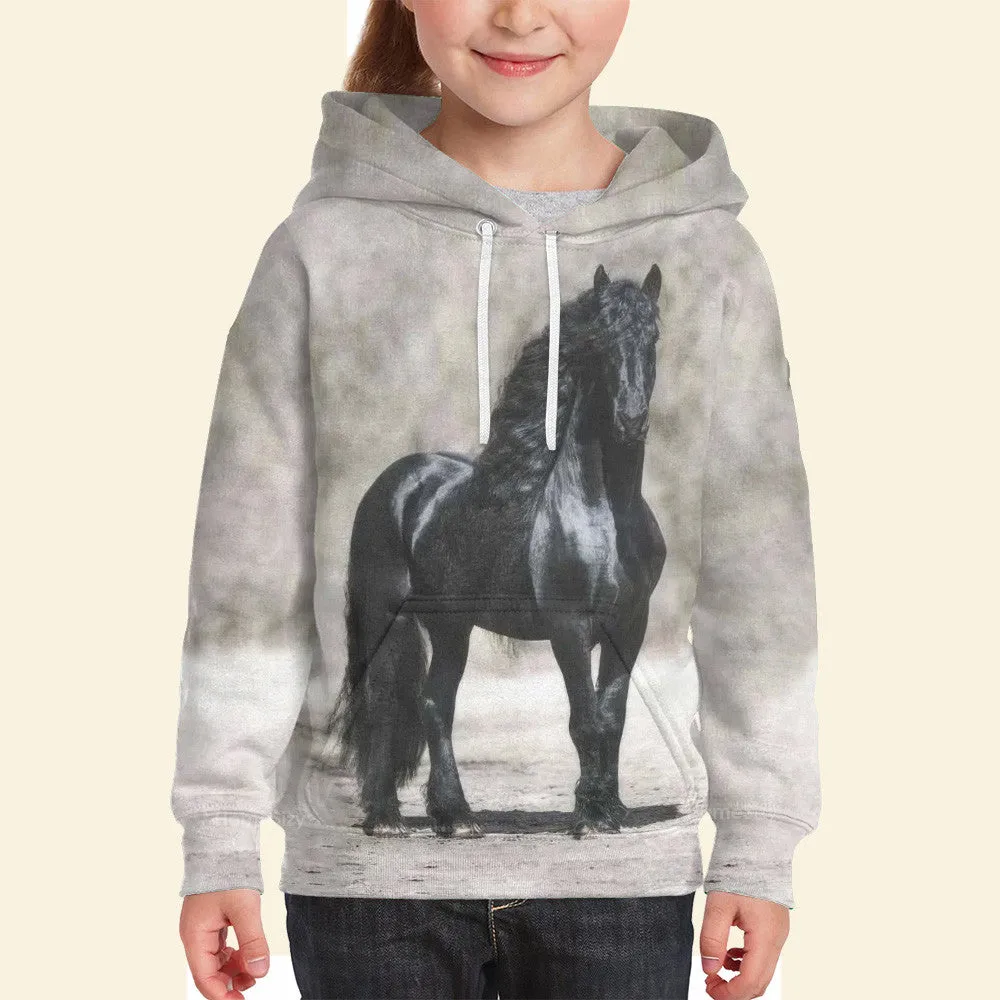 3D Black Horse Kid Hoodie QT4120908