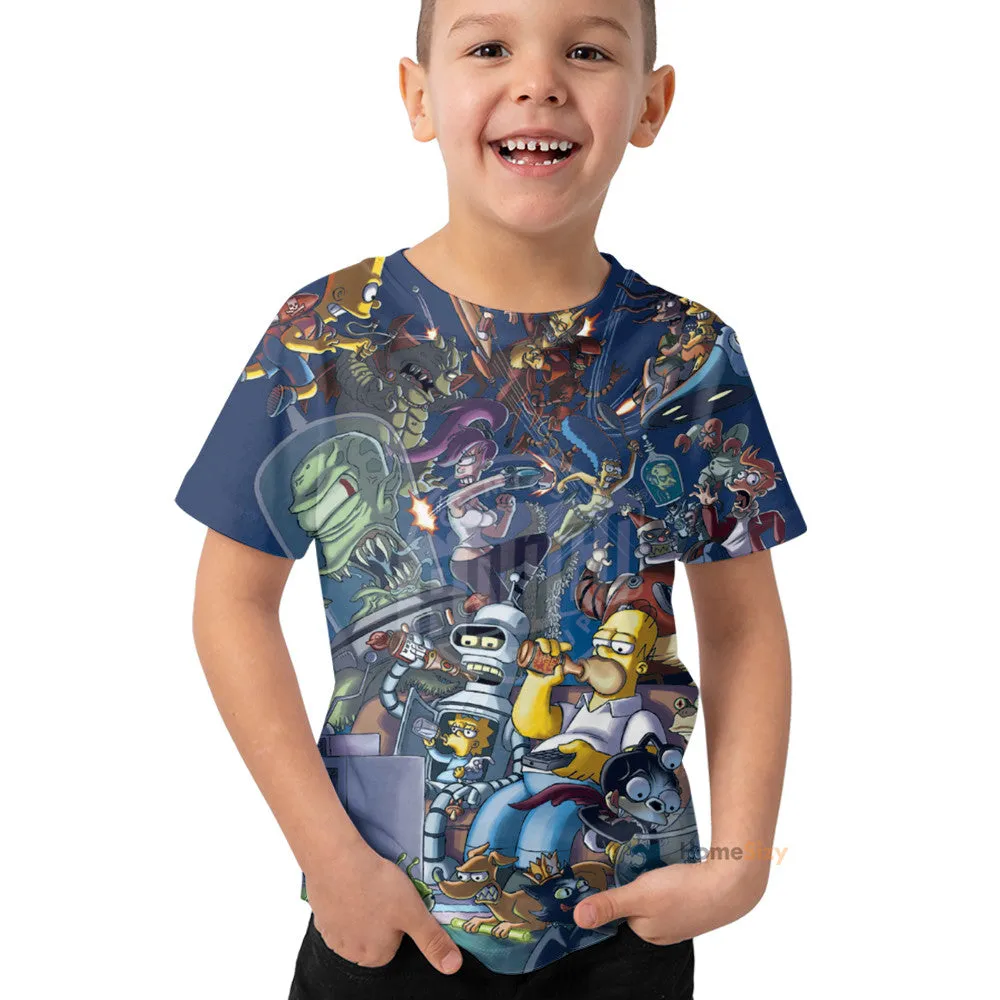 3D The Simpsons Futurama Infinitely Secret Crossover Crisis Custom Kid Tshirt QT305156Tf