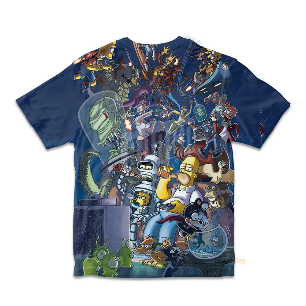 3D The Simpsons Futurama Infinitely Secret Crossover Crisis Custom Kid Tshirt QT305156Tf