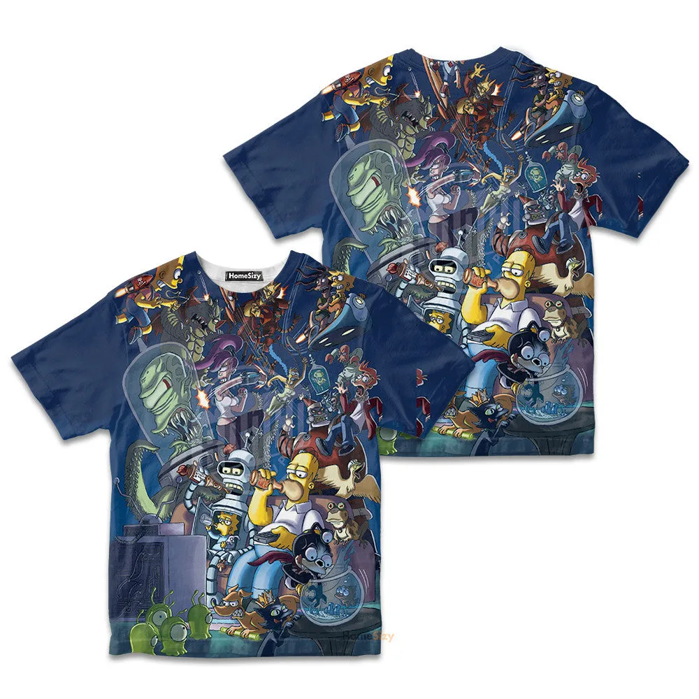 3D The Simpsons Futurama Infinitely Secret Crossover Crisis Custom Kid Tshirt QT305156Tf