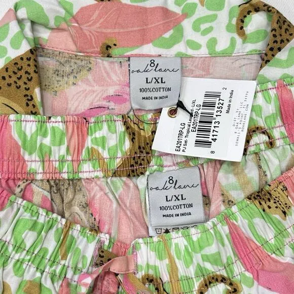 8 Oak Lane 2-Piece Pajama Set Top/Shorts Tropical Leopard 100% Cotton Size L/XL