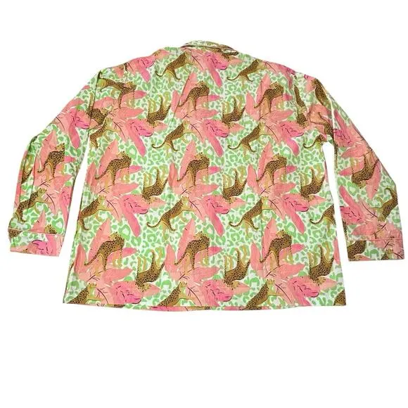 8 Oak Lane 2-Piece Pajama Set Top/Shorts Tropical Leopard 100% Cotton Size L/XL