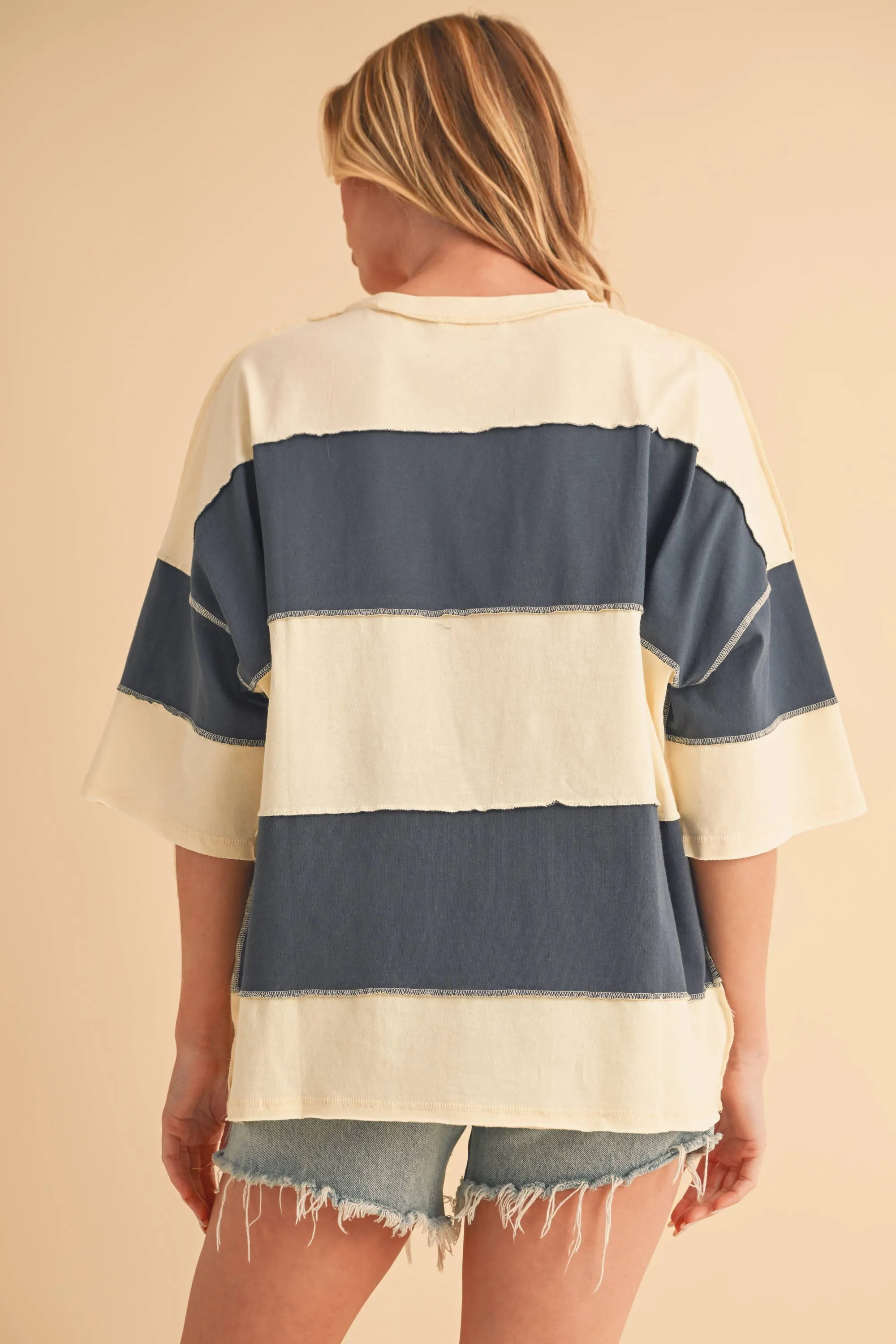 8417FN Polly Color Block Top: White Oat / Contemporary / L