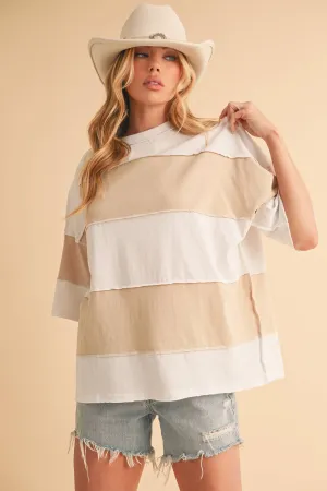 8417FN Polly Color Block Top: White Oat / Contemporary / L
