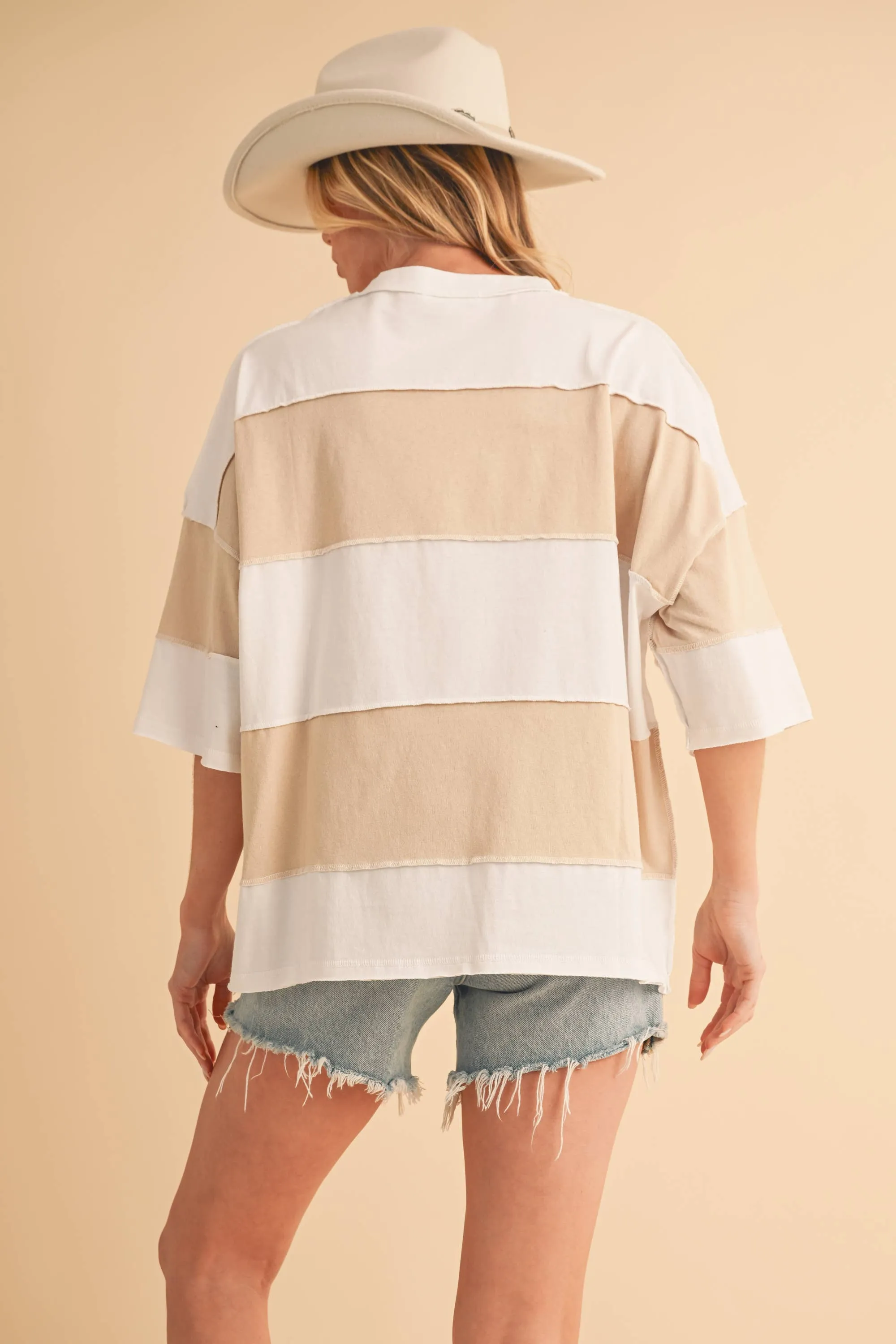 8417FN Polly Color Block Top: White Oat / Contemporary / L