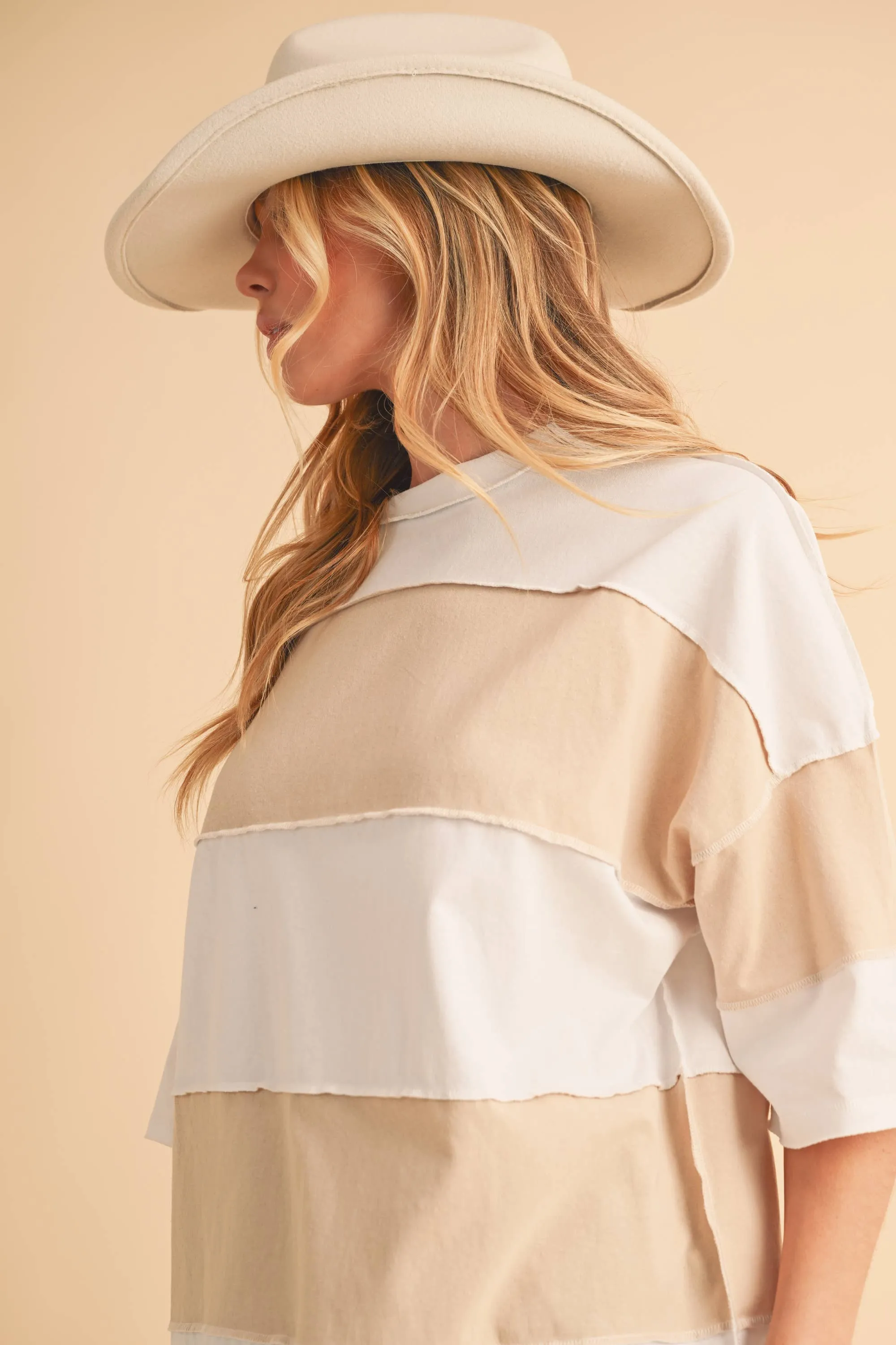 8417FN Polly Color Block Top: White Oat / Contemporary / L