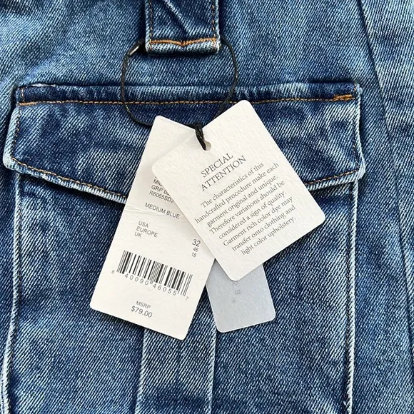 A Loves A High Rise Button Front Flap Pocket Denim Paper Bag Shorts