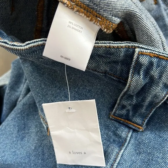 A Loves A High Rise Button Front Flap Pocket Denim Paper Bag Shorts
