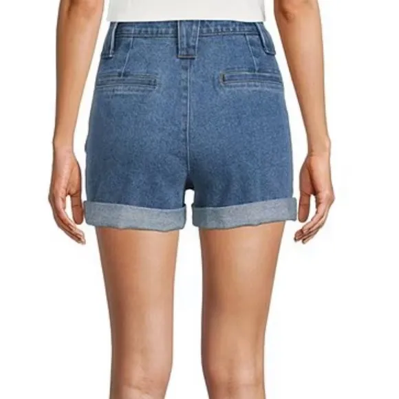 A Loves A High Rise Button Front Flap Pocket Denim Paper Bag Shorts