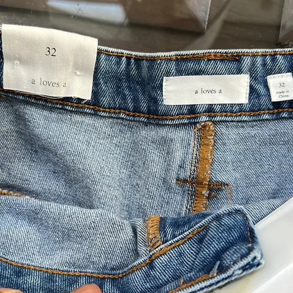 A Loves A High Rise Button Front Flap Pocket Denim Paper Bag Shorts