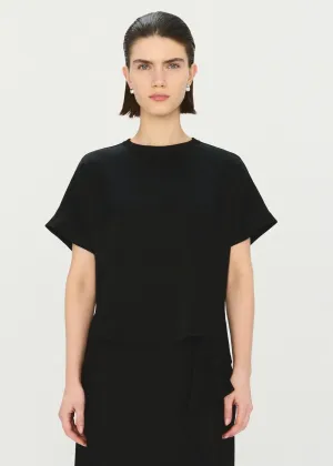 Addy Short Sleeve Knit Back Shirt (Black)