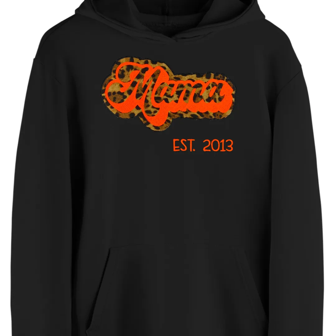 Adult Hoodie (w/ drawstrings) - Mama Leopard Appliqué
