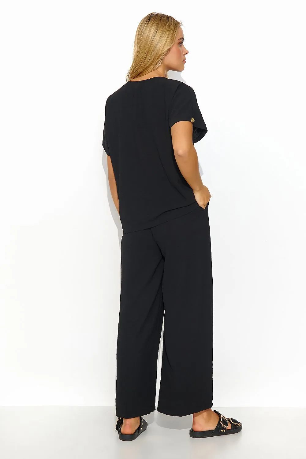 Airy V-Neck Blouse Wide-Leg Set