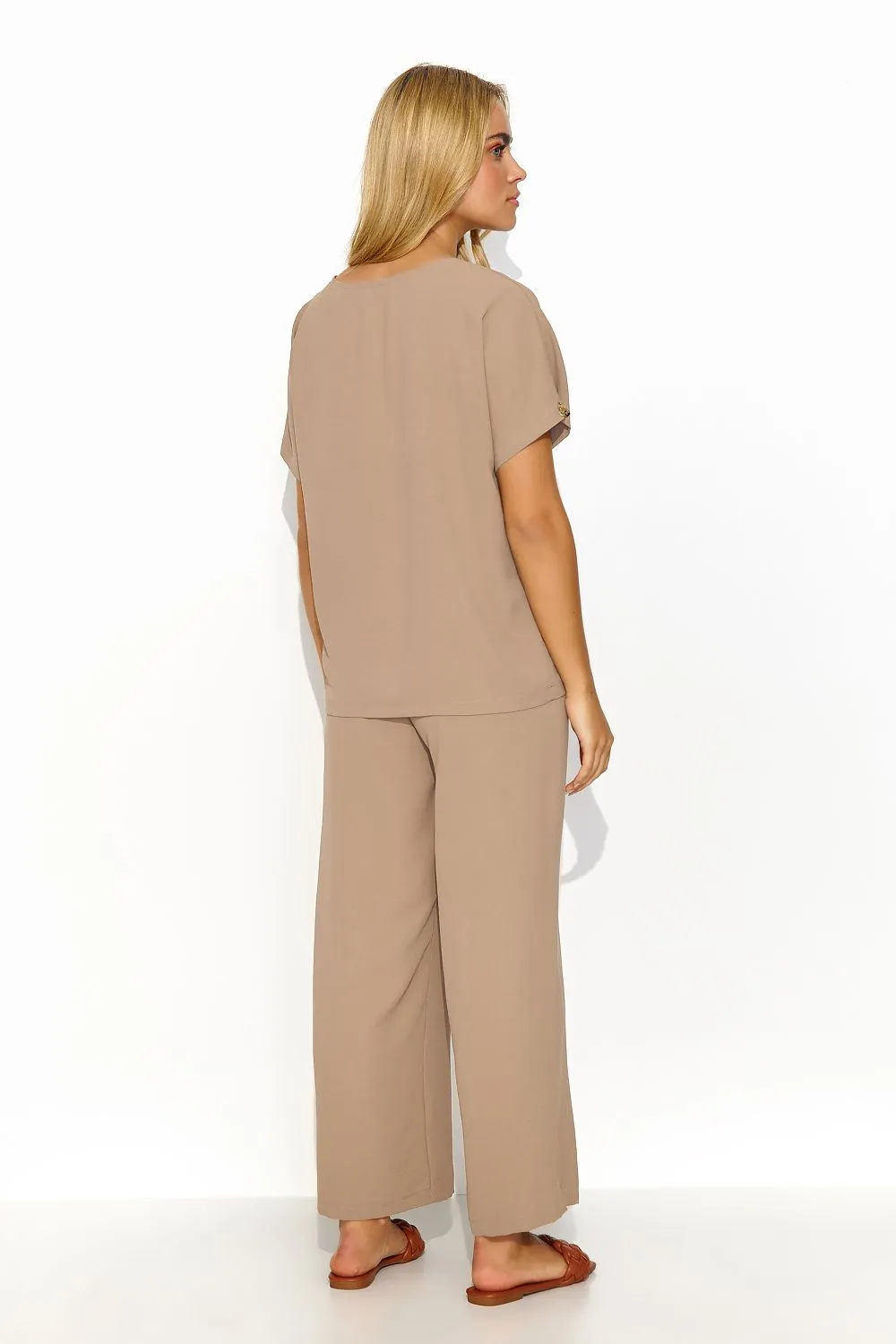 Airy V-Neck Blouse Wide-Leg Set