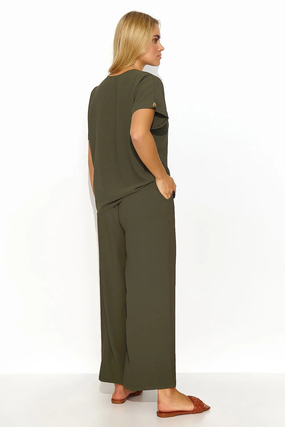 Airy V-Neck Blouse Wide-Leg Set