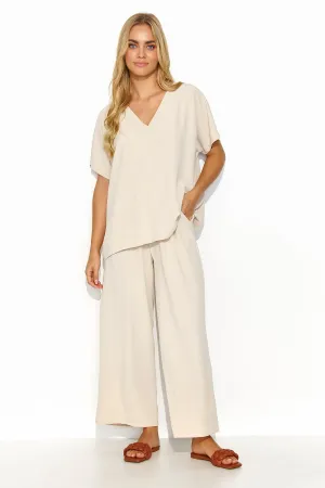 Airy V-Neck Blouse Wide-Leg Set