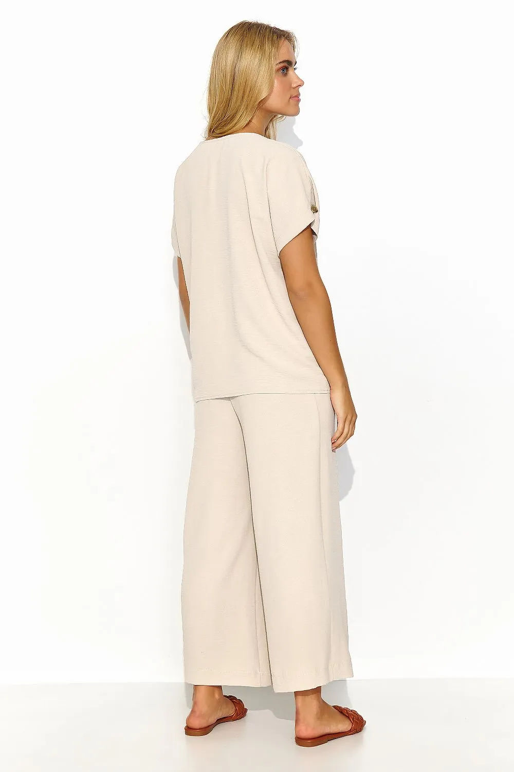 Airy V-Neck Blouse Wide-Leg Set