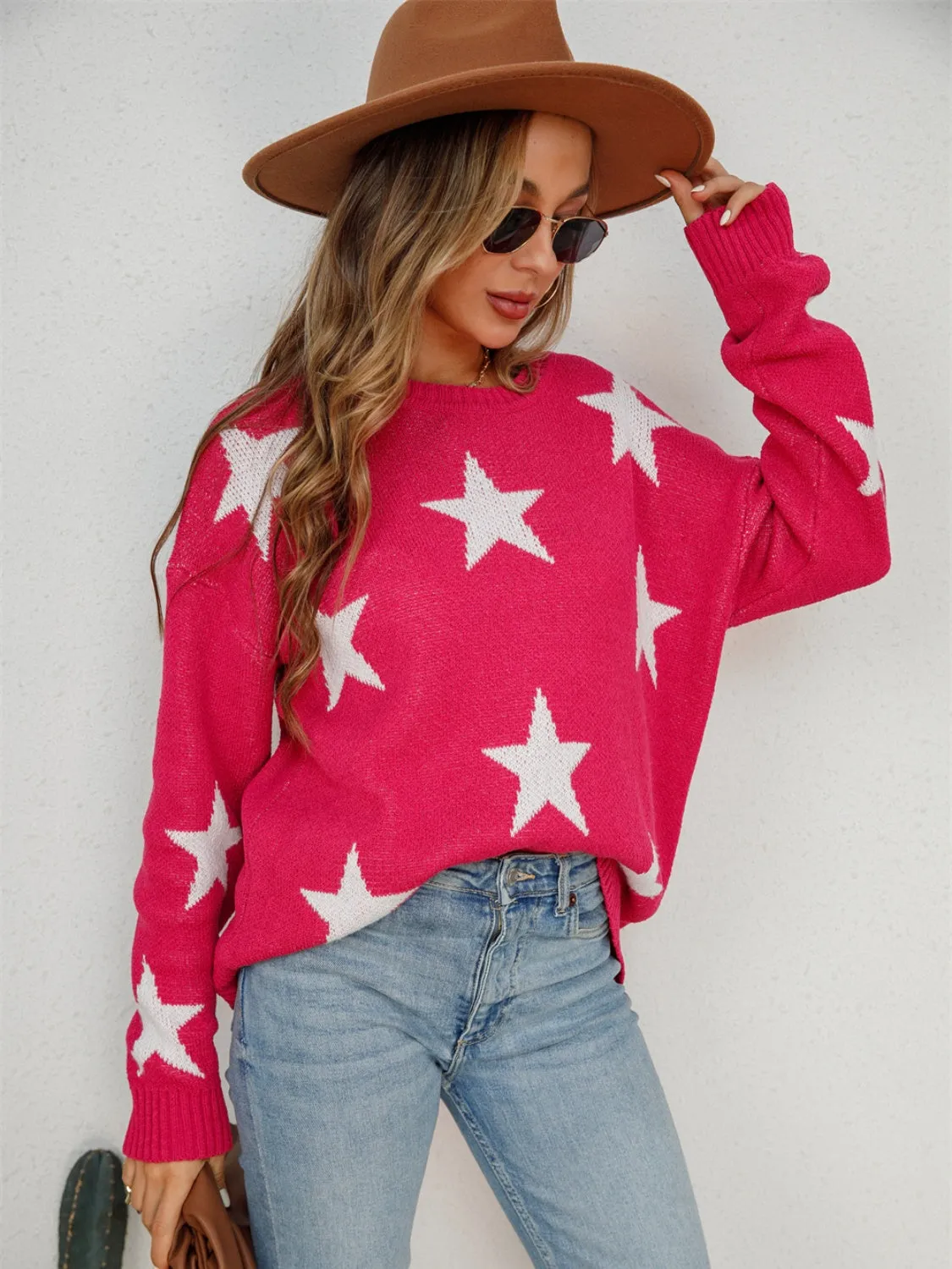 Anthem Star Round Neck Dropped Shoulder Sweater
