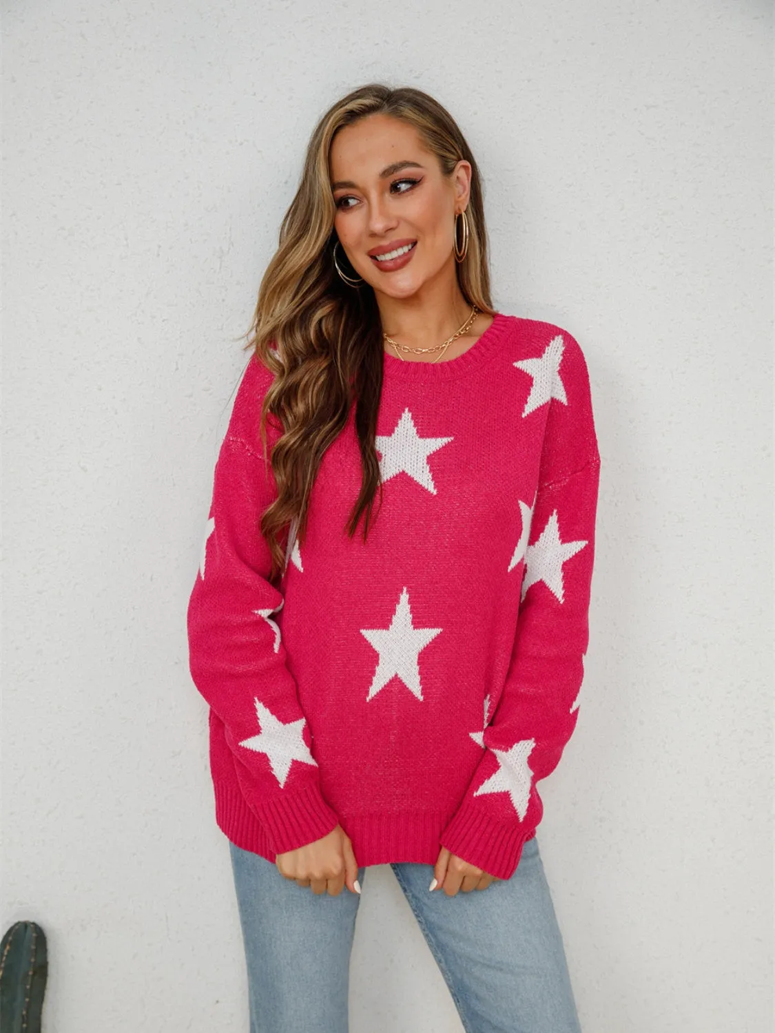Anthem Star Round Neck Dropped Shoulder Sweater