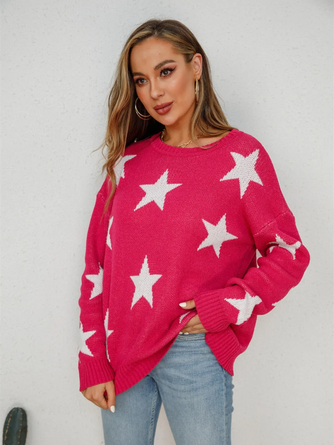 Anthem Star Round Neck Dropped Shoulder Sweater