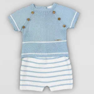 Baby Boys Baby Blue & White Knitted Summer Outfit – 2-Piece Set by Pex