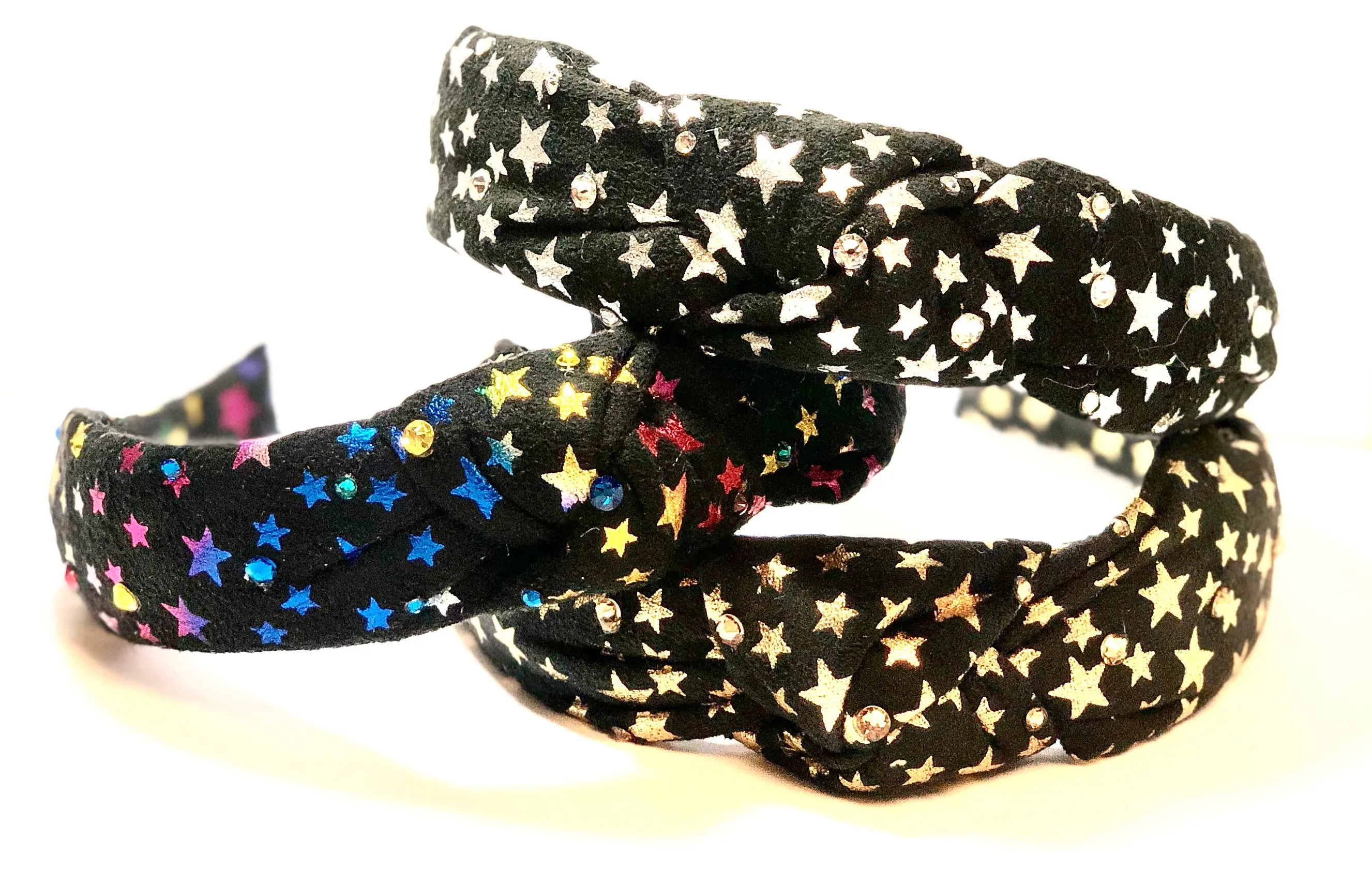 Bari Lynn Metallic Stars Twist Knot Headband with Crystals