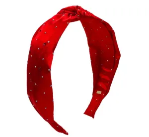 Bari Lynn Rhinestone Satin Knot Headband - Red