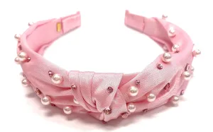 Bari Lynn Satin Twist Knot Headband with Pearls and Crystals
