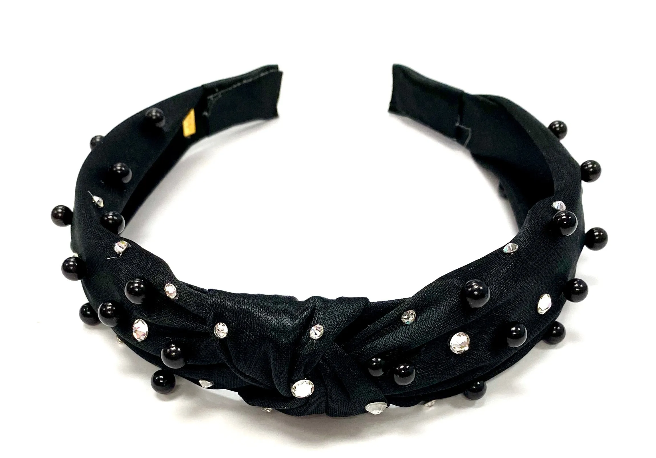 Bari Lynn Satin Twist Knot Headband with Pearls and Crystals