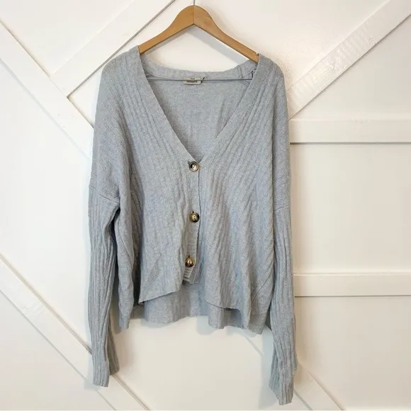 Baum Und Pferdgarten Crescent Ribbed Wool Oversized Slouchy Cardigan Blue Sz S