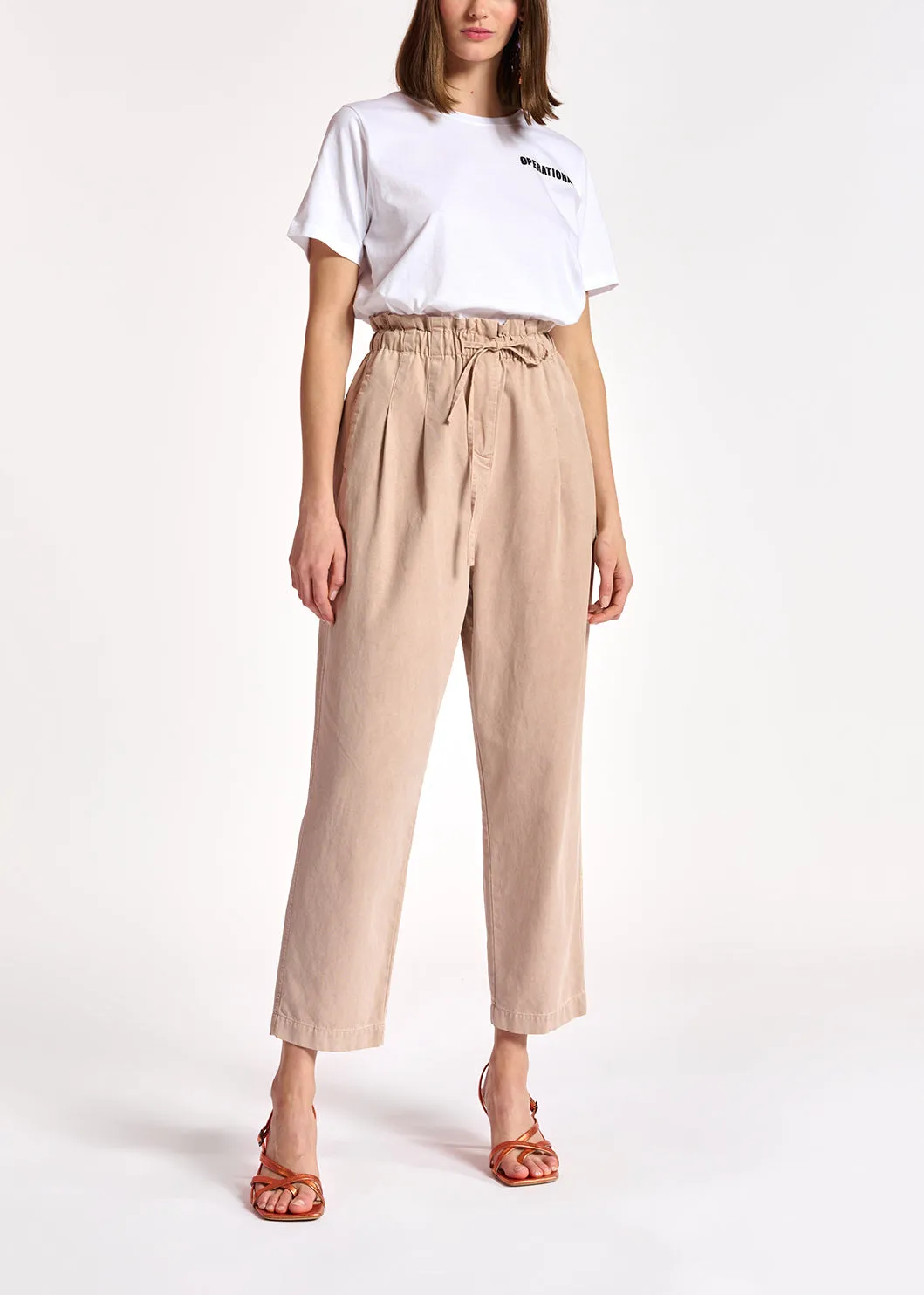 Beige cotton tapered pants