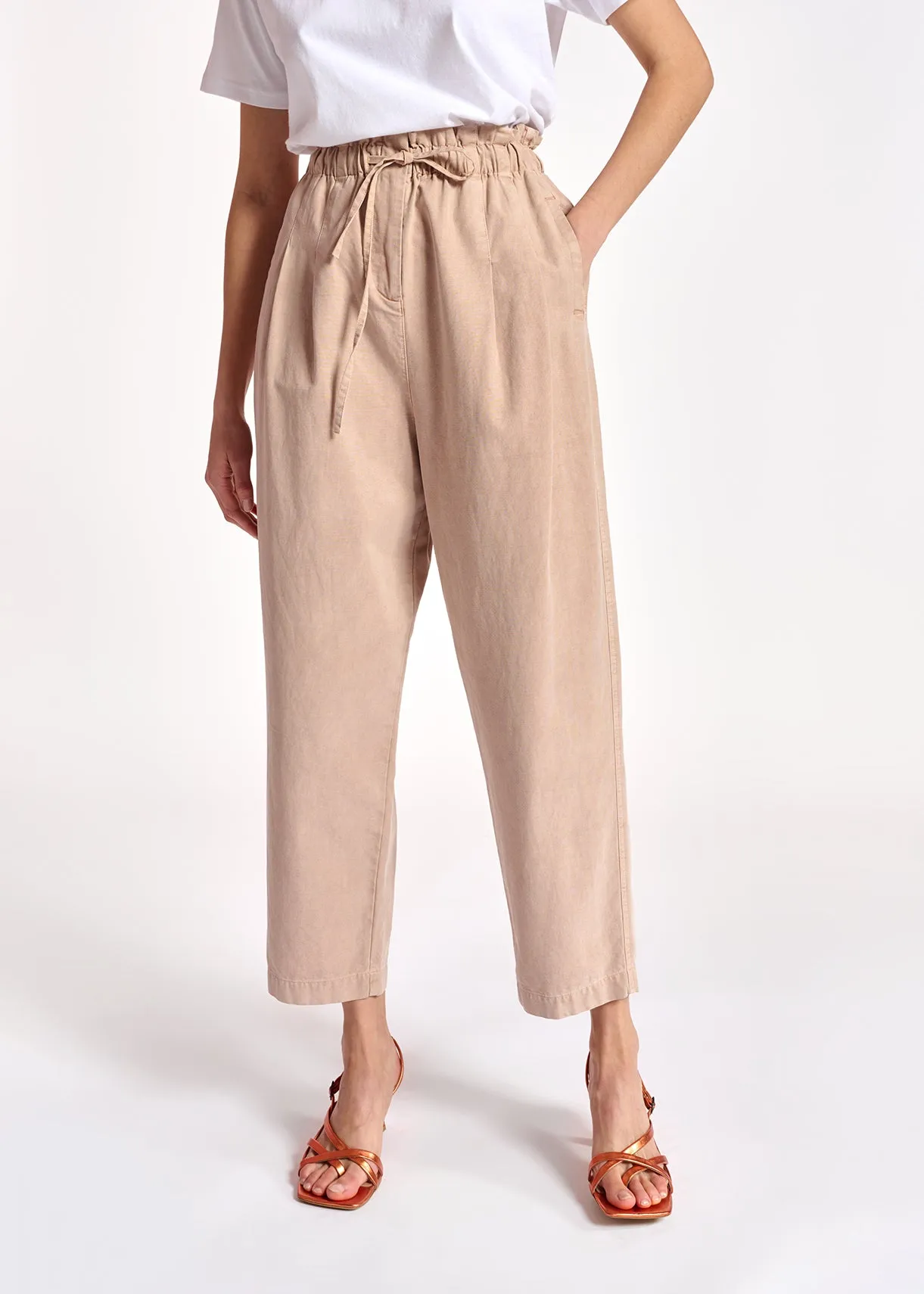 Beige cotton tapered pants