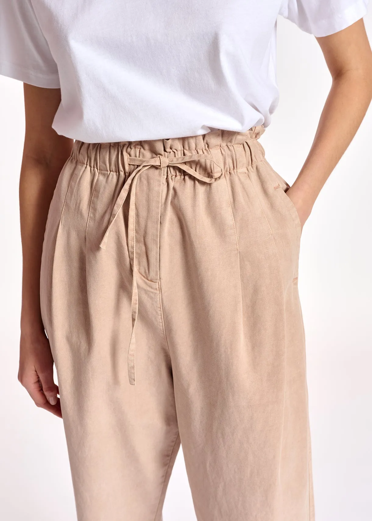 Beige cotton tapered pants