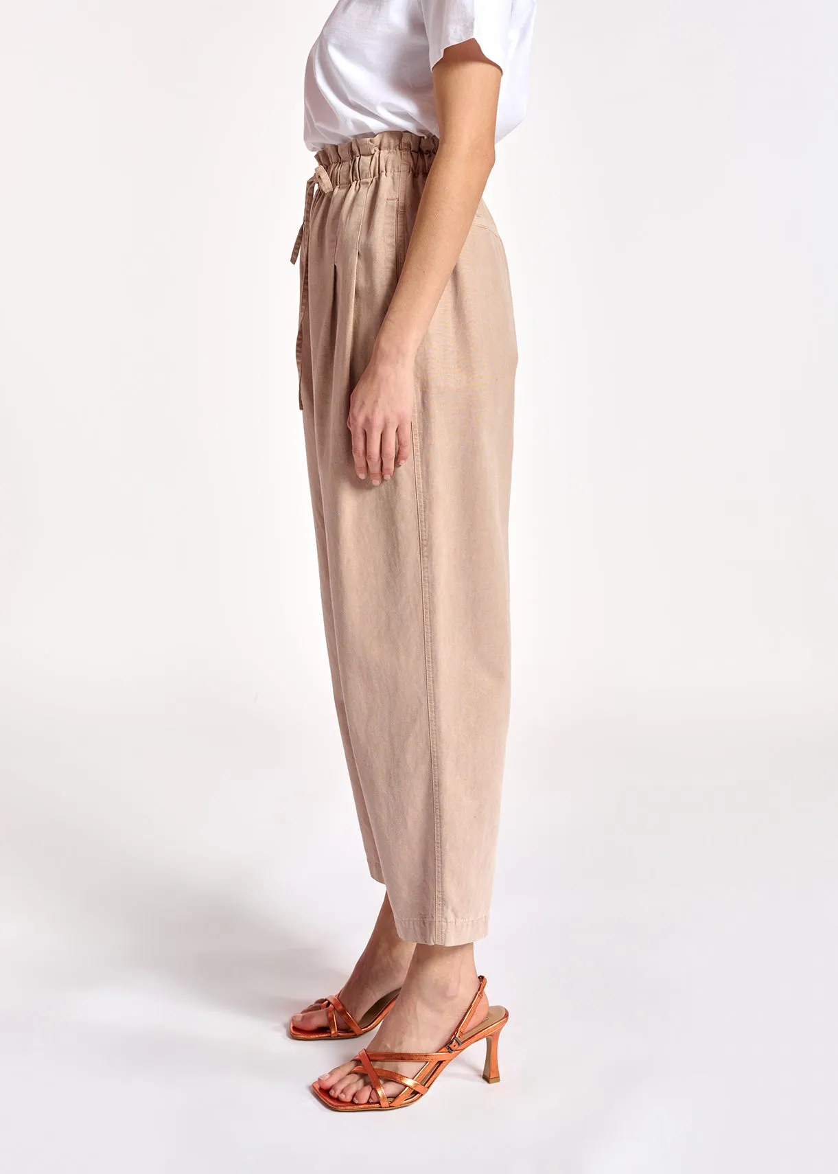 Beige cotton tapered pants