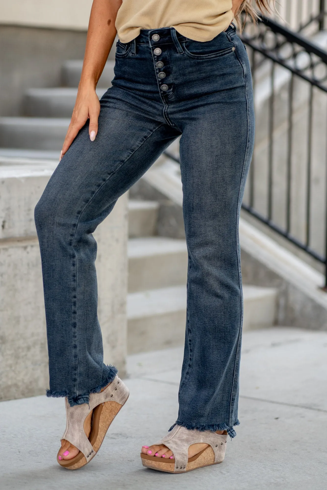 Best Day Button Fly High Rise Straight Leg Regular & Plus Sizes