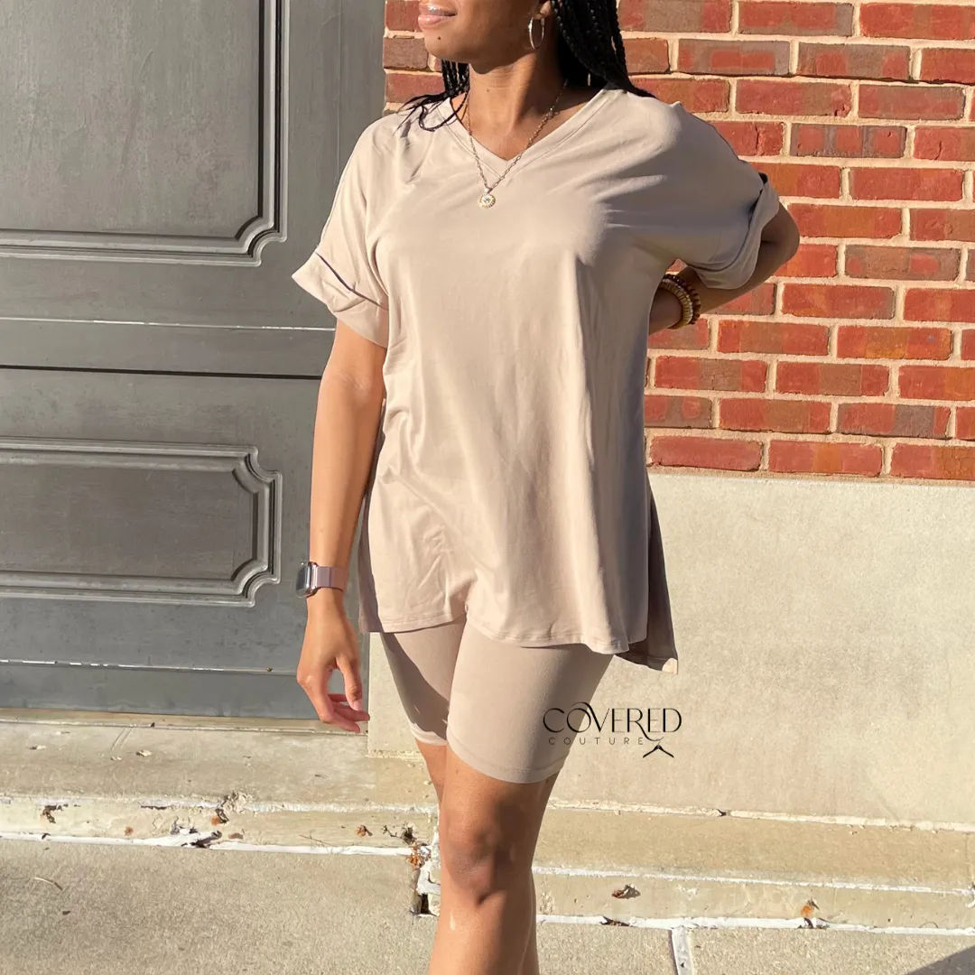 Bike Shorts and Shirt Set - Ash Mocha