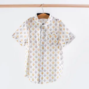 Black & Gold Fleur de Lis Short Sleeve Collared Shirt (Pre-order Arriving Fall 2025)