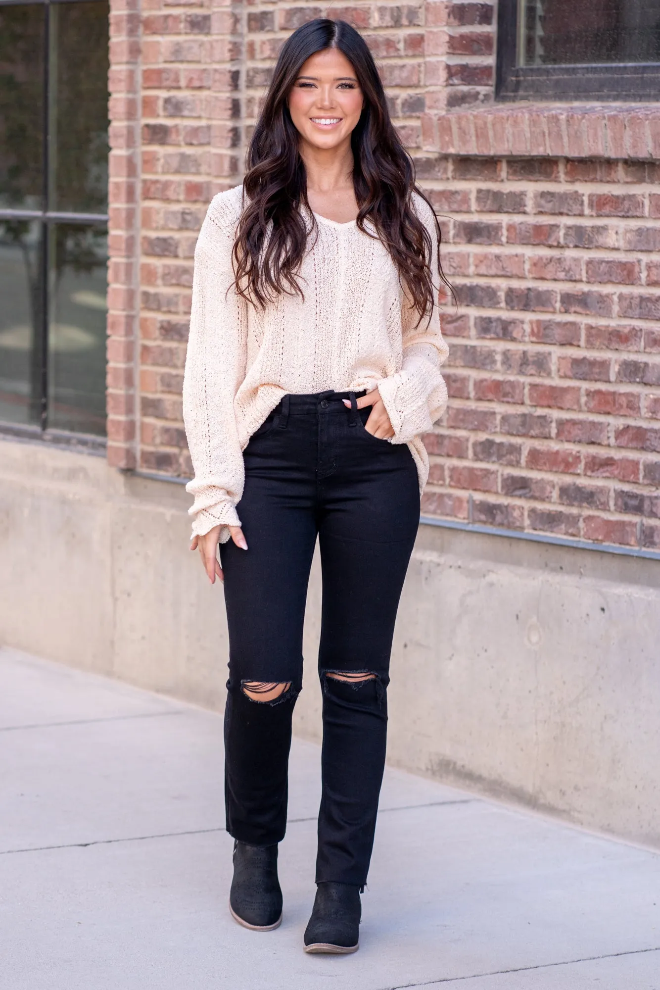 Black High Rise Cropped Straight