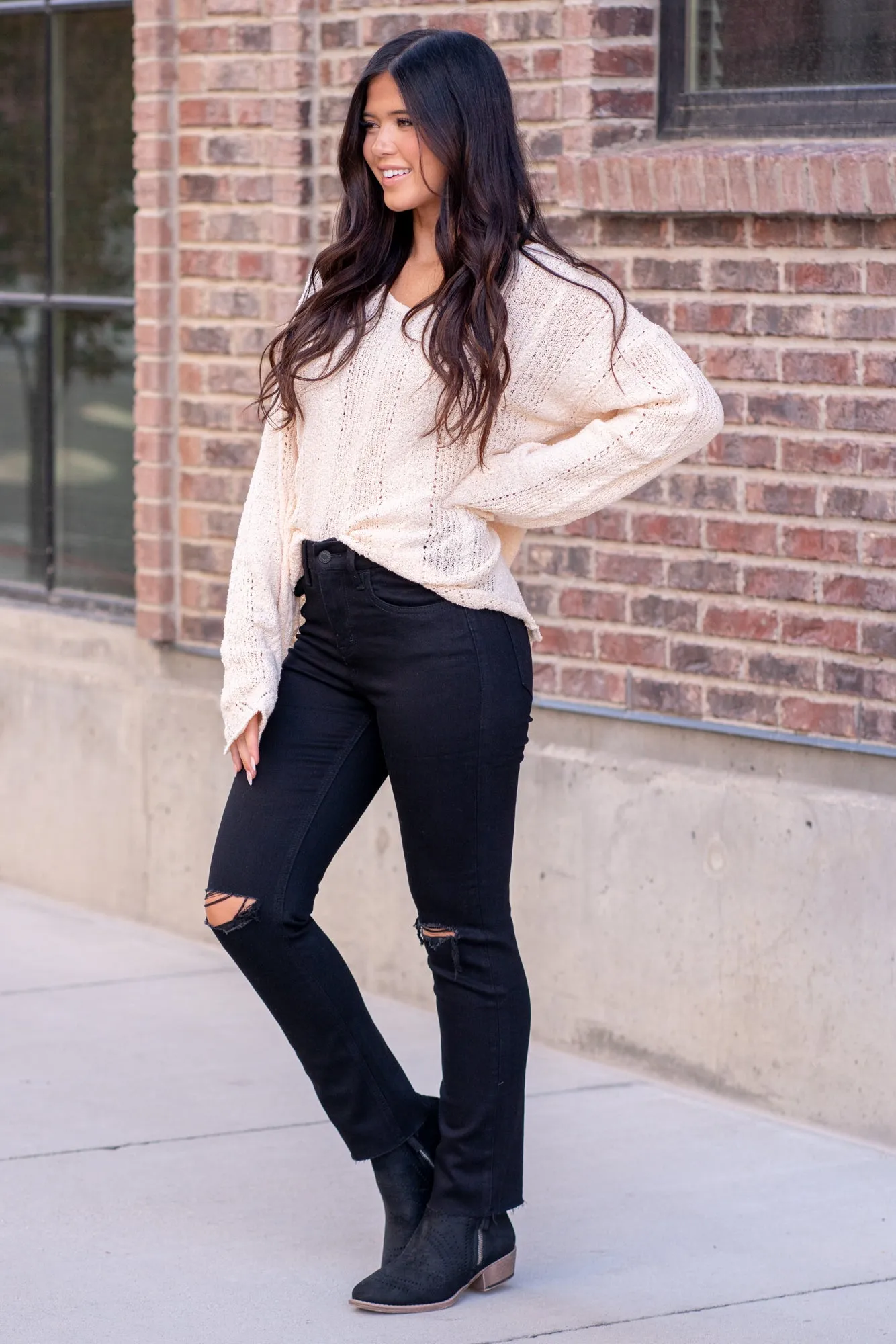 Black High Rise Cropped Straight