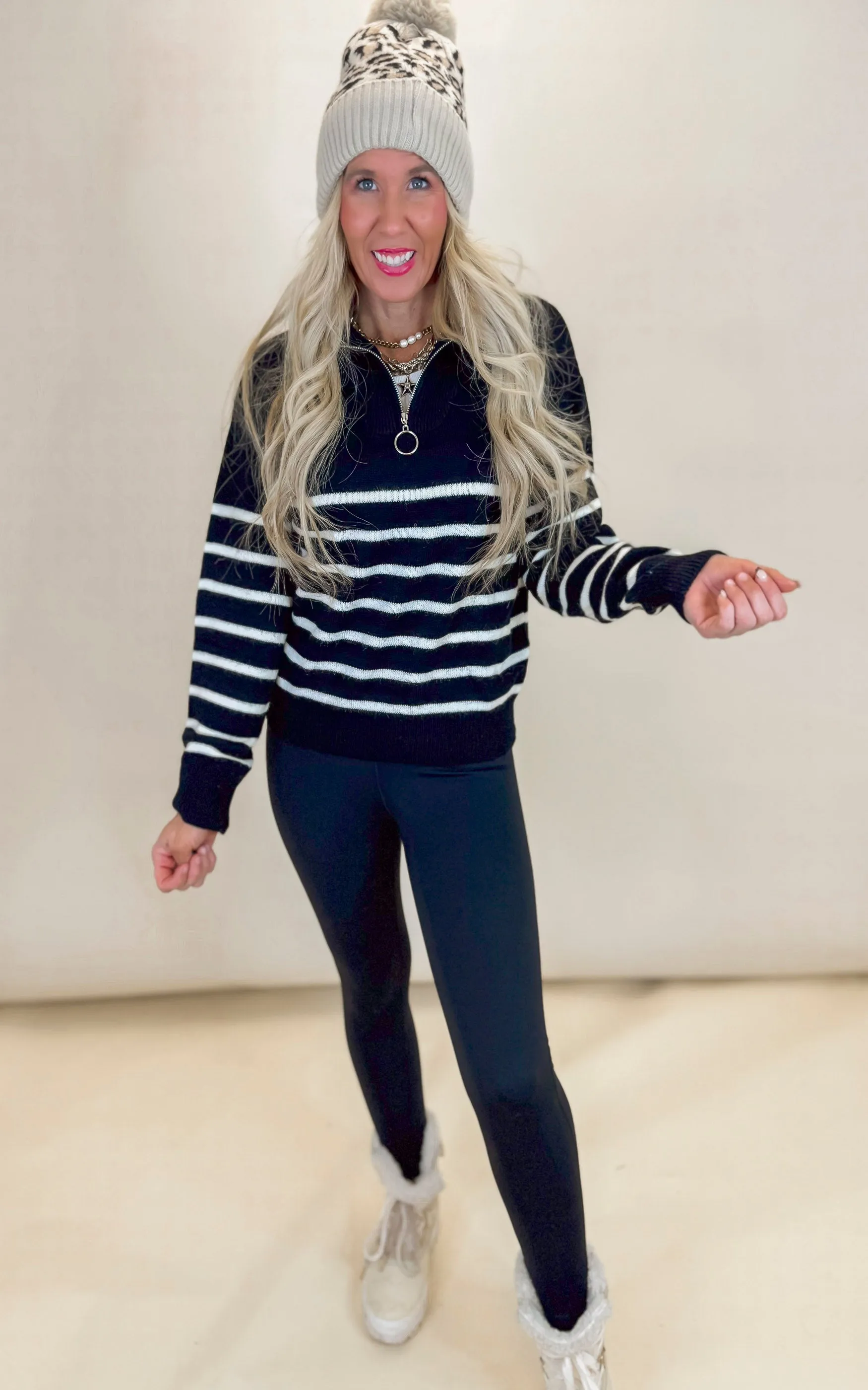 Black Long Sleeve Striped Knit Sweater** - Final Sale