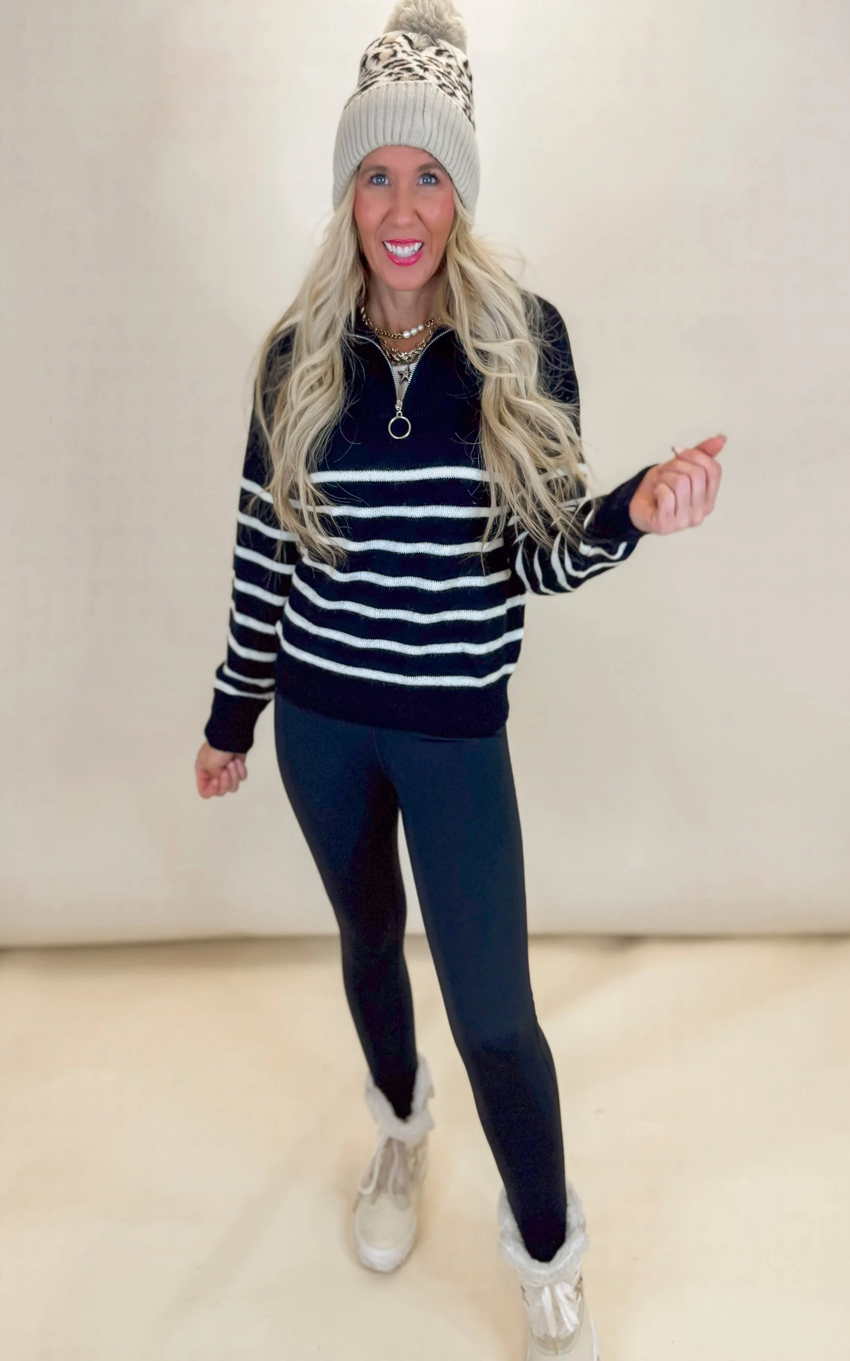 Black Long Sleeve Striped Knit Sweater** - Final Sale